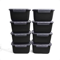 Kit Pote de Plástico Marmita Tampa Com Trava Hermetico 1L Marmitas Fitness Comida 16x12x9cm