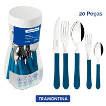 Kit Pote De Talher Aço Inox Leme 20 Peças Tramontina Azul