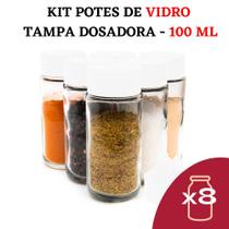 Kit Pote de Tempero e Condimentos de Vidro com Tampa Dosadora - Potes de Vidro 100ml Tampa Branca - Frascos - Jogo