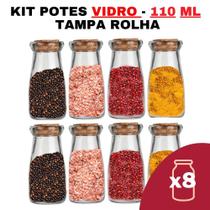 Kit Pote de Temperos Condimentos De Vidro Tipo Leiteira Comprido Para Cozinha 110ml - Pote de Tempero - Frasco - Senhora Madeira