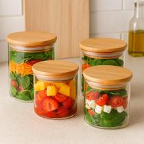 Kit Pote De Vidro Com Tampa De Bambu 500ml Hermético Multiuso Overnight Marmita Sobremesa Dieta Kit Pote De Vidro Com Tampa De Bambu 500ml Hermético Multiuso Overnight Marmita Sobremesa Dieta