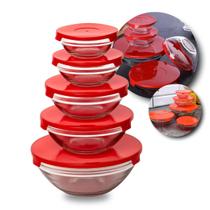 Kit Pote De Vidro Com Tampa Hermética Marmita Micro-ondas