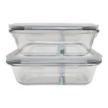 Kit Pote De Vidro Hermético Com Divisórias 2 Peças