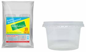 Kit Pote e Sobretampas 250ml PP Rioplastic 100 unidades 4 pct x 25 unds Kit Pote e Sobretampas 250ml PP Rioplastic 100 unidades 4 pct x 25 unds