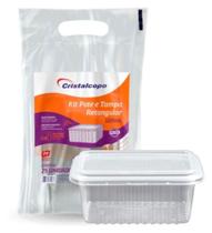 kit pote e tampa retangular 250ml freezer e microondas. - Cristalcopo