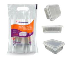 Kit Pote e Tampa Retangular PP 500ML C/25UN - CRISTALCOPO