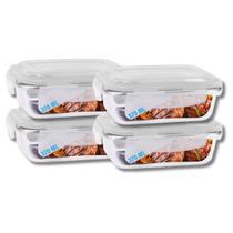 Kit Pote Hemertico Vidro Frezzer Micro-ondas Organizador 370ml Jogo 4 Un
