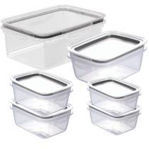 Kit pote hermético 2 x 360ml, 2 x 550ml, 1 x 910ml e 1 x 2,6 litros preto Plasutil