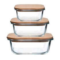 Kit Pote Hermético 3 Pçs Vidro Tampa Bambu 320Ml 500Ml 800Ml Kit Pote Hermético 3 Pçs Vidro Tampa Bambu 320Ml 500Ml 800Ml