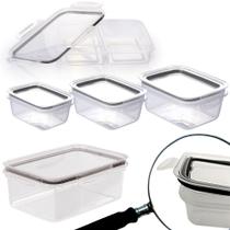 Kit pote hermético porta frios, 1x360ml, 1x550ml, 1x910ml e 1x2,6L Trava Mais preto Plasutil Kit pote hermético porta frios, 1x360ml, 1x550ml, 1x910ml e 1x2,6L Trava Mais preto Plasutil