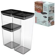 Kit Pote Hermético Preto Unitermi Organizadores P/Alimentos