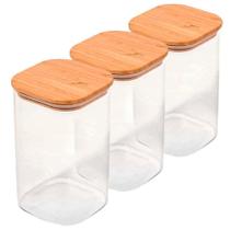 Kit Pote Hermético Quadrado Tampa Bambu Mimo 1,1 Litros 3 Kit Pote Hermético Quadrado Tampa Bambu Mimo 1,1 Litros 3
