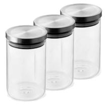 Kit Pote Hermético Redondo com Tampa Inox Mimo 1 Litro - 3 Peças