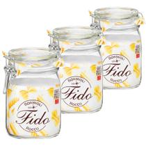 Kit Pote Hermético Vidro 3pçs Bormioli Rocco Fido 1 Litro Transparente Original Itália