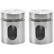 Kit Pote Hermético Vidro e Inox 630ml Mimo Style Vítreo 2pçs Pote Inox com Visor
