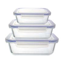 Kit Pote Hermético vidro marmita c/ tampa e trava azul JGTI003