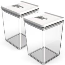 Kit Pote Mantimento Hermético 2 Peças 1,5L Organizador Cozinha Dispensa Acrílico Tampa TravaQuadrado