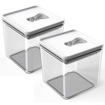 Kit Pote Mantimento Hermético 2 Peças de 1L Organizador Cozinha Acrílico TampaTrava Quadrado Vasilha