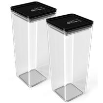 Kit Pote Mantimento Hermético 2 Peças de 2,5L Organizador Cozinha Dispensa Acrílico Tampa Trava Quadrado Multiuso