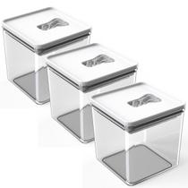 Kit Pote Mantimento Hermético 3 Peças de 1L Organizador Cozinha Acrílico TampaTrava Quadrado Vasilha Kit Pote Mantimento Hermético 3 Peças de 1L Organizador Cozinha Acrílico TampaTrava Quadrado Vasilha