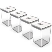 Kit Pote Mantimento Hermético 4 Peças de 1,5L Organizador Multiuso Cozinha Tampa com Trava Quadrado