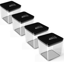 Kit Pote Mantimento Hermético 4 Peças de 1L Organizador Cozinha Acrílico TampaTrava Quadrado Vasilha