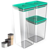 Kit Pote Mantimento Hermético Organizador Cozinha Acrílico Tampa Trava Quadrado Vasilha Mantimento