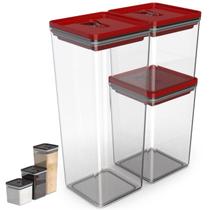 Kit Pote Mantimento Hermético Organizador Cozinha Acrílico Tampa Trava Quadrado Vasilha Mantimento Kit Pote Mantimento Hermético Organizador Cozinha Acrílico Tampa Trava Quadrado Vasilha Mantimento