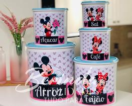 kit pote mantimentos plastico 5 potes cozinha personalizado mickey - berinda