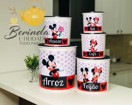 kit pote mantimentos plastico 5 potes cozinha personalizado mickey - berinda