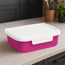 Kit Pote Marmita Fitness 500ML com Trava Lateral P/ Microondas Geladeira Dieta e Almoço