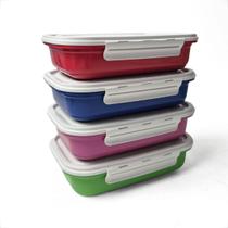 Kit Pote Marmita Fitness 500ML com Trava Lateral P/ Microondas Geladeira Dieta e Almoço