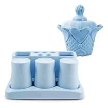 Kit Pote Organizador Com Kit Banheiro 5 Peças Jacki Design Azul Kit Pote Organizador Com Kit Banheiro 5 Peças Jacki Design Azul