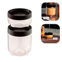 Kit Pote Organizador Conecta 2 Peças Com Tampa Preta Encaixe Empilhavél Preto UZ