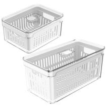 Kit Pote Organizador de Geladeira OU Tampa Com Respiro Ideal Para Saladas Frutas Verduras Acrílico Tamanho 2,2L e 5L