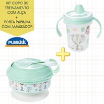 Kit pote papinha com amassador e copo de treinamento com alça Plasútil - Kit pote papinha com amassador e copo de treinamento com alça Plasútil -