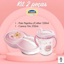 Kit Pote Papinha com Colher e Copo Caneca Trio Tampa Alça