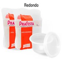 Kit Pote Plástico Redondo Descartável PRAFESTA 145/250/350/500/750/1000ml micro-ondas/freezer