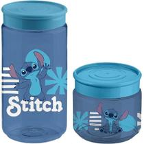 Kit Pote Plástico Stitch Disney 160ML e 350ML Azul Tiba Kit Pote Plástico Stitch Disney 160ML e 350ML Azul Tiba