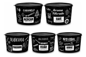 Kit Pote Porta Mantimentos 2 Litros Preto Plástico Decorado Kit Pote Porta Mantimentos 2 Litros Preto Plástico Decorado
