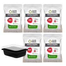 Kit Pote Preto 120un 1000ml 1l Descartável Marmita Freezer Microondas Fitness Retangular C/ Tampa Kit Pote Preto 120un 1000ml 1l Descartável Marmita Freezer Microondas Fitness Retangular C/ Tampa