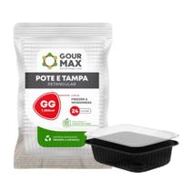 Kit Pote Preto C/ 24un 1000ml 1l Descartável Marmita Freezer Retangular C/ Tampa Kit Pote Preto C/ 24un 1000ml 1l Descartável Marmita Freezer Retangular C/ Tampa