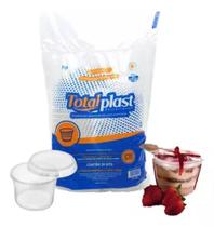 Kit Pote Tampa marmita pote pequen Totalplast 250ml Redondo C/24unid Cor Transparente