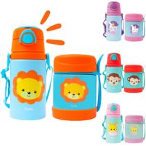 Kit Pote Térmico Buba e Garrafa Infantil - 320ml e 400ml, Em Inox e Alumínio, Com Canudo de Silicone, Livre de BPA, Perfeito para Passeios e Viagens