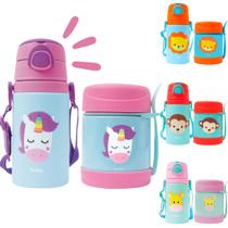 Kit Pote Térmico Buba e Garrafa Infantil - 320ml e 400ml, Em Inox e Alumínio, Com Canudo de Silicone, Livre de BPA, Perfeito para Passeios e Viagens