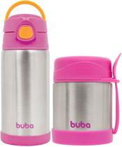 Kit pote termico + garrafa termica inox rosa - buba