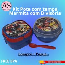 Kit Pote Tigela com Tampa Hermética mais Marmita com Divisório Trava e Alça Personagens