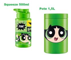 Kit Pote1,5L Lancheira+ Squeeze 500ml Escola Passeio Piquenique Infantil Menina Super Poderosa