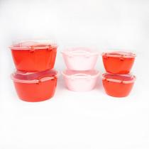 Kit Potes 004 closed leitoso vermelho e rosa com tampa transparente