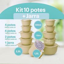 kit potes 10 Bowl + Jarra Cozinha Saladeira Marmitas Pote Cor Bege kit potes 10 Bowl + Jarra Cozinha Saladeira Marmitas Pote Cor Bege
